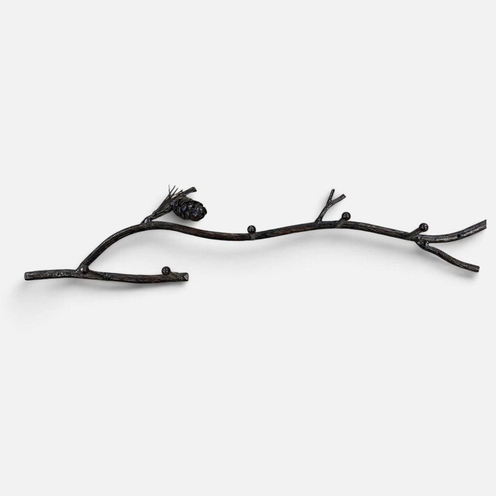 Rustic Pine Branch Wall Mounted Coat Rack Metal 5 Hook Pinecone Bronze Finish